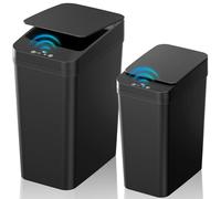 Bathroom Trash Can with Lid, 2 Pack 4 & 2.2 Gallon Automatic Touchless Garbage Can, Small Motion Sensor Smart Trash Can, Slim Waterproof Trash Bin for Bedroom, Bathroom, Office, Living Room (Black)