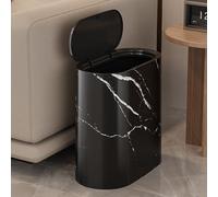 Bathroom Trashcans with Lids, Plastic Marble Wood Pattern Trash Can, Small Garbage Bin with Lid, Narrow Wastebasket for Bathroom, Kitchen, Living Room, Home, Hotel & Office (Black)