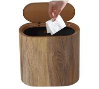 Bathroom Trashcans with Lids, Plastic Wood Pattern Trash Can Small Garbage Bin with Lid for Bathroom Narrow Wastebasket Modern Waste Basket