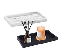 Bathroom Tray, 2 Pack Vanity Tray Silicone Trays for Cosmetics Rectangular Bathroom Decorative Trays Organiser for Candles Jewelery Kitchen Decor (Black + White)