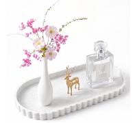Bathroom Tray - 30.5 x 13.5 cm Oval Vanity Tray for Bathroom Countertop Silicone with Scalloped Edge, Elegant Decorative Trays Cosmetic Trays Organiser for Perfume, Candle, Home Decor