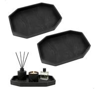 Bathroom Tray, Marble Tray Perfume Tray Octagonal Black Silicone Organiser Tray Set, Multi-Functional for Candles Jewellery Keys and Soap Storage, 2 Pack