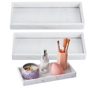 Bathroom Tray Rectangular Silicone Bowl Marble Pattern Storage Tray Jewellery Storage Box Cosmetic Tray Decorative Tray White for Kitchen Pack of 2