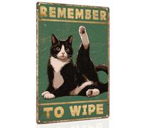 Bathroom Tuxedo Cat Sign - Remember to Wipe - Cat Lover Gift 12x16 Inch Vintage Metal Sign for Bathroom Decorations