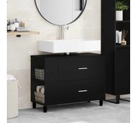 Bathroom Under Sink Cabinet Black 80x35x60cm Engineered Wood, Compact 2 Drawers