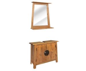 Bathroom Vanity & Mirror Set Solid Pine 70x32x63cm Rustic Natural Wood Knotted.