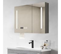 Bathroom vanity mirror with storage,Wall Mounted Smart Medicine Cabinet with LED Mirror,Medicine Cabinet with Defogger,LED Stepless Dimming Makeup Mirror,3 tone lighting,Time and temper,Grey-60*12*70
