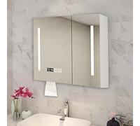 Bathroom vanity mirror with storage,Wall Mounted Smart Medicine Cabinet with LED Mirror,Medicine Cabinet with Defogger,LED Stepless Dimming Makeup Mirror,3 tone lighting,Time and temper,White-70*12*7