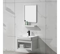 Bathroom Vanity Set with Rectangle Ceramic Vessel Sink, Wall Mount Floating Design, HD Mirror Combo - Modern 20" White Cabinet with Faucet