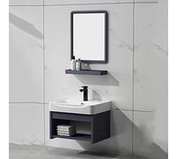 Bathroom Vanity Set with Rectangle Ceramic Vessel Sink, Wall Mount Floating Design, HD Mirror Combo - Modern 20" White Cabinet with Faucet