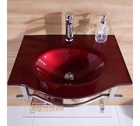 Bathroom Vanity Set with Tempered Glass Sink and Hot Cold Faucet, Space-Saving Modern Design for Small Bathrooms