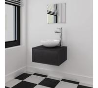 Bathroom Vanity Unit Black 40x34x20cm Engineered Wood Wall-Mounted Set Inc Basin