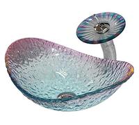 Bathroom Vanity Wash Vessel Sink Above Counter, Vessel Vanity Sink Tempered Glass Flower Shape Bathroom Lavatory Bowl Artistic Wash Basin Combo