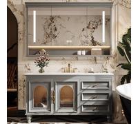 Bathroom Vanity with Sink - Modern Single Sink Bathroom Vanity Cabinet, with LED Smart Defogging MirrorGrey A,160cm/63in