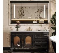 Bathroom Vanity with Sink - Modern Single Sink Bathroom Vanity Cabinet, with LED Smart Defogging MirrorBlack A,150cm/60in