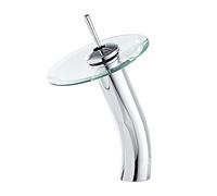 Bathroom Vessel Faucet Chrome Waterfall Glass Spout Single Handle One Hole Bowl Sink Faucet Tall Body Vanity Lavatory Basin Mixer Tap with Supply Hose Deck Mount Commercial
