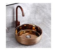 Bathroom Vessel Modern Brushed Rosed Gold Countertop Basin Ceramic Vessel Bowl Sink Small Size Round Bathroom Sinks 14"×14" Vanity Sink