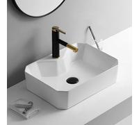 Bathroom Vessel Sink, Above Counter Washbasin Vanity Sinks for Small Apartment Ceramics Rectangular Basin for Balcony Hotel Corner(B)