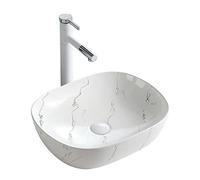 Bathroom Vessel Sink Bowl Basin Above Counter Porcelain Ceramic Small Sink Bowl Modern Vessel Sink Artistic White Marbling Pattern Above Counter Bathroom Vani,Grey