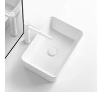 Bathroom Vessel Sink, Ceramic Porcelain Wash Basin Above Counter Sink Rectangular Basin with Faucet Pop Up Drain Combo for Cloakroom Hotel Toilet RV(White,47x32x13cm)