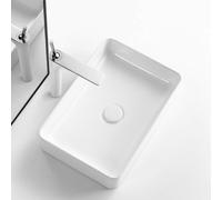 Bathroom Vessel Sink, Ceramic Porcelain Wash Basin Above Counter Sink Rectangular Basin with Faucet Pop Up Drain Combo for Cloakroom Hotel Toilet RV(White,50x34x11cm)