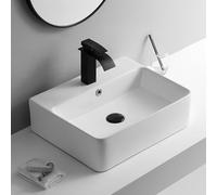 Bathroom Vessel Sink, Ceramic Rectangle Countertop Basin, Above Counter Wash Basin Modern Vanity Sink Art Deco Basin(White B,52x42x15.5cm)