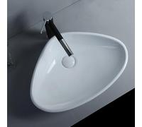 Bathroom Vessel Sink, Ceramic Triangle Countertop Basin, Above Counter Corner Washbasin Modern Console Sinks for Small Apartment Hotel Home Balcony Powder Rooms(White B,67x44x15cm)