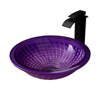 Bathroom Vessel Sink Combo with Black Waterfall Faucet Set for Counter Top Installation