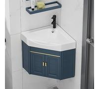 Bathroom Vessel Sink Corner Mounted, 15" Vanity Cabinet Sink Combo, Small Lavatory Wash Hand Basin with Hot and Cold Water Faucet