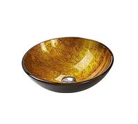 Bathroom Vessel Sink, Round Bathroom Vessel Sink Set Tempered Glass Copper Faucet Drain Gold Multiple Sizes(Single Basin)