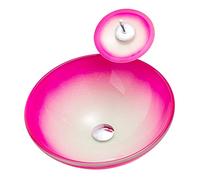 Bathroom Vessel Sink with Faucet and Drain Combo Bowl Tempered Glass Countertop Pink 12MM Thickness Above Counter Art Basin,Flower Shape
