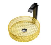 Bathroom Vessel Sink with Waterfall Faucet Set for Counter Top Installation