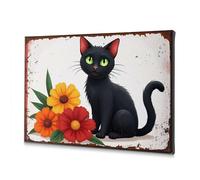 Bathroom Wall Art A Black Cat With Green Eyes Sits Beside Vibrant Orange And Red Flowers. Canvas Decorative Picture Christian Easter Decor Decoraciones Para Cuartos(20x30cm)