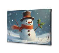 Bathroom Wall Art A Cheerful Snowman In A Top Hat And Scarf, Holding Holly. Canvas Decorative Picture Easter Decor Christian Easter Decor(20x30cm)