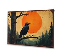 Bathroom Wall Art A Crow Perches On A Branch Against A Backdrop Of An Orange Sun And Forest. Canvas Decorative Picture The Chosen Shabby Chic Decor(30x40cm)