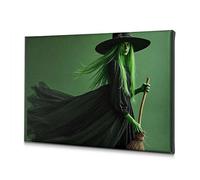 Bathroom Wall Art A Green Witch With Long Hair Holding A Broomstick. Canvas Decorative Picture Easter Decor Christian Easter Decor(30x40cm)