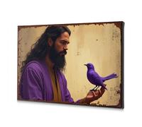 Bathroom Wall Art A Man In Purple Robes Holds A Vibrant Purple Bird On His Hand. Canvas Decorative Picture Easter Decor Christian Easter Decor(40x60cm)