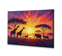Bathroom Wall Art African Savannah At Sunset With Giraffes, Elephants, And Birds. Canvas Decorative Picture The Chosen Shabby Chic Decor(20x30cm)