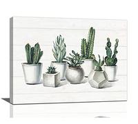 Bathroom Wall Art Cactus Succulent pictures Wall Decor Minimalist Botanical Plants Bathroom Pictures For Wall Canvas Prints Framed Painting Artwork For Kitchen Bedroom Living Room Office 16"x12"