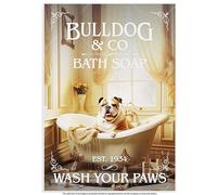Bathroom Wall Art - Choose from 20 Designs & 4 Sizes - Decor Aesthetic Vintage Poster - Dogs Cats in Bathtub - Funny Cat Dog Lover Gift - 19 popular dog Breed,Black Cat (Bulldog)