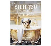 Bathroom Wall Art - Choose from 20 Designs & 4 Sizes - Decor Aesthetic Vintage Poster - Dogs Cats in Bathtub - Funny Cat Dog Lover Gift - 19 popular dog Breed,Black Cat (Shih Tzu)