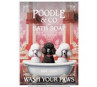 Bathroom Wall Art - Choose from 20 Designs & 4 Sizes - Decor Aesthetic Vintage Poster - Dogs Cats in Bathtub - Funny Cat Dog Lover Gift - 19 popular dog Breed,Black Cat (Poodle)