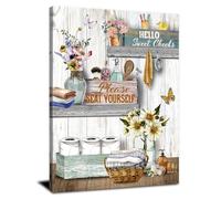 Bathroom Wall Art Farmhouse Decor Hello Sweet Cheeks Please Seat Yourself Sign Canvas Prints Funny Toilet Decor Butterfly Flowers Pictures Rustic Painting Artwork for Restroom Home Decorations 30x40cm