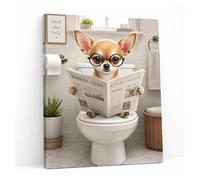 Bathroom Wall Art, Framed 12 x 16 Inch Funny Chihuahua Newspaper Print | Pine-framed Chihuahua canvas with HD moisture-resistant printing, drill-free strips and fitted hook for bathroom walls