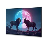Bathroom Wall Art Lion And Wildebeest Under A Colorful Moon. Canvas Decorative Picture The Chosen Shabby Chic Decor(30x40cm)