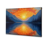 Bathroom Wall Art Sunset Over A Serene Lake With Mountains In The Background. Canvas Decorative Picture Christian Easter Decor Decoraciones Para Cuartos(30x40cm)