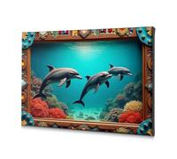Bathroom Wall Art Three Dolphins Swimming In An Underwater Scene. Canvas Decorative Picture The Chosen Shabby Chic Decor(20x30cm)