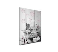 Bathroom Wall Art-Tiger In a Tub with Pink Bubbles HD Print Painting Funny Animals Pictures Canvas Poster Black and White Artwork Wall Decor for Home Decorations Framed (Poster-3, 16"x24")