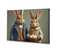 Bathroom Wall Art Two Rabbits Dressed In Formal Attire, One Holding A Basket Of Eggs. Canvas Decorative Picture The Chosen Shabby Chic Decor(40x60cm)