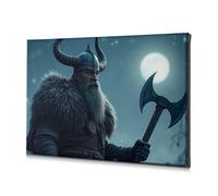 Bathroom Wall Art Viking Warrior With Horned Helmet Holding Axe Under Moonlight. Canvas Decorative Picture The Chosen Shabby Chic Decor(40x60cm)